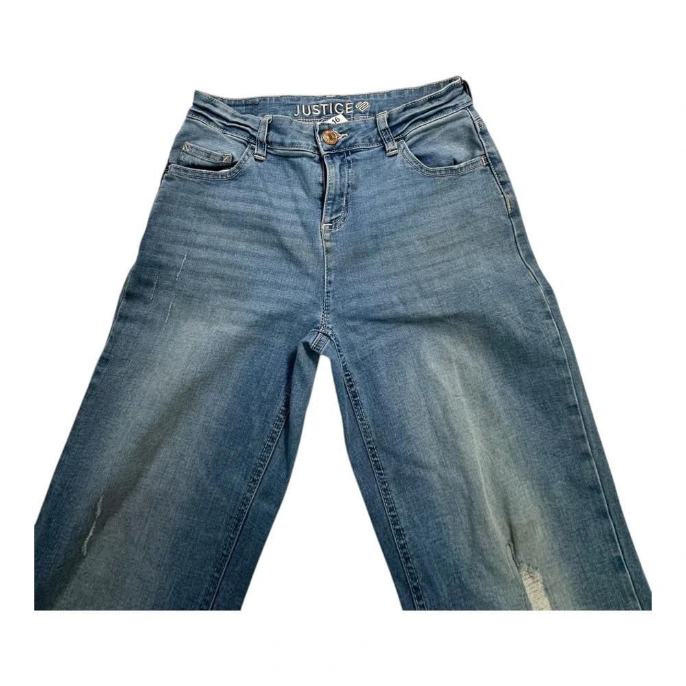 Justice‎ Girls Size 16 Blue Denim Straight Leg Jeans Distressed Frayed Hem